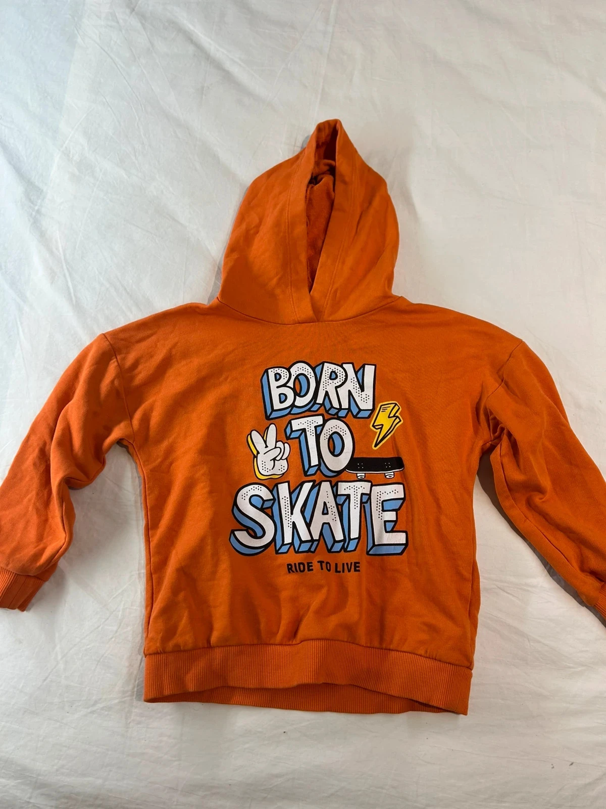 Pull à capuche orange à motifs tex taille 7 ans